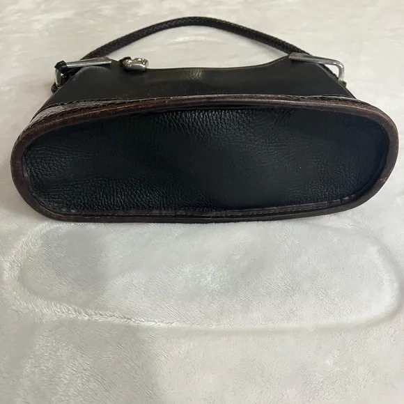 Brighton Gina Black Pebbled and Embossed Brown Trim Leather Hobo Bag (Used) - Picture 3 of 7